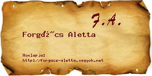 Forgács Aletta névjegykártya